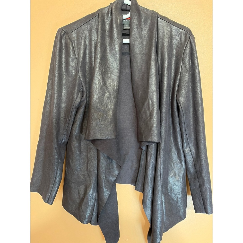 Castro Metallic Faux Suede Draped Open Front Waterfall Jacket Black XL 4/XL